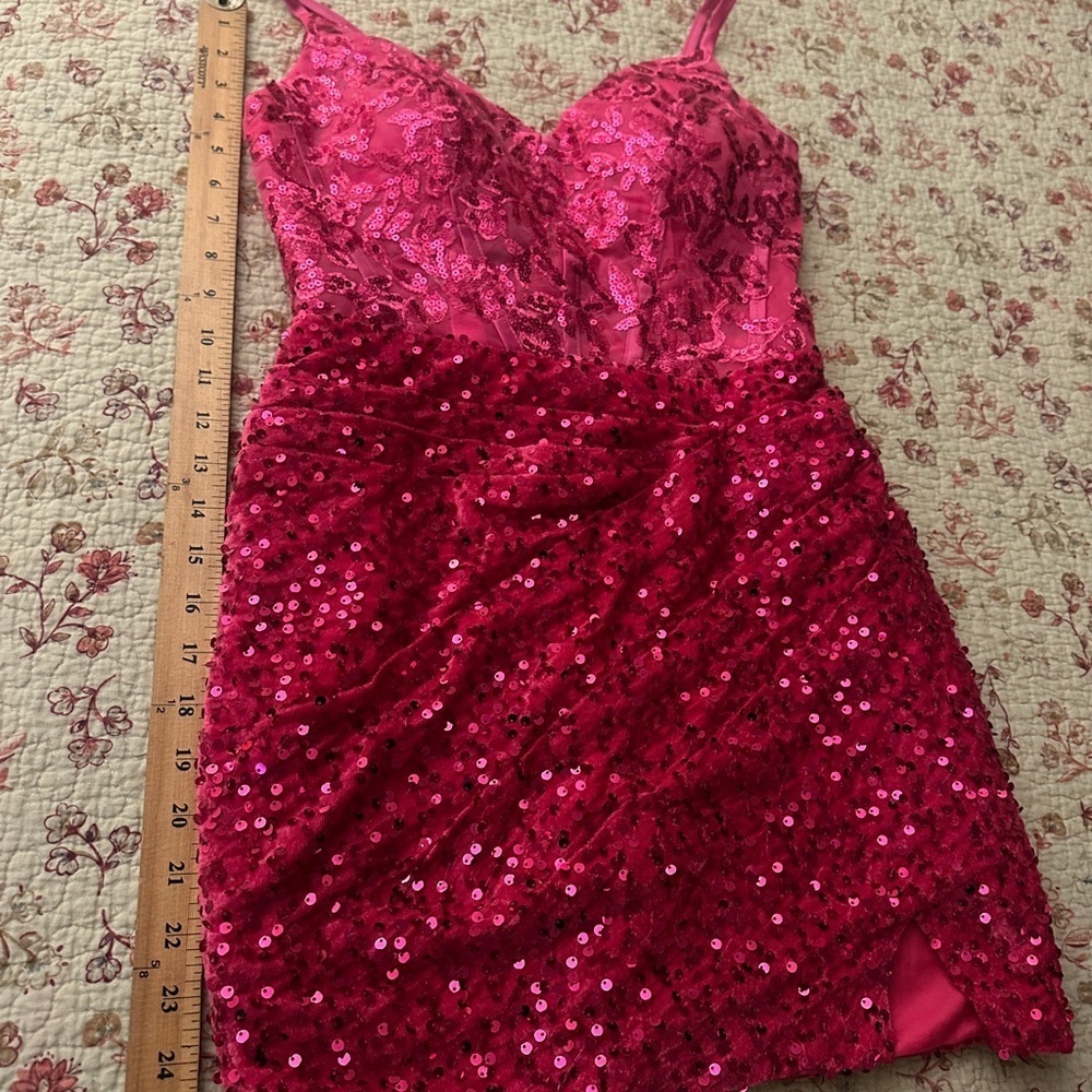 Pink Sequin Formal Mini Dress. New with tags. Barbie pink. Size 4 - Picture 7 of 14